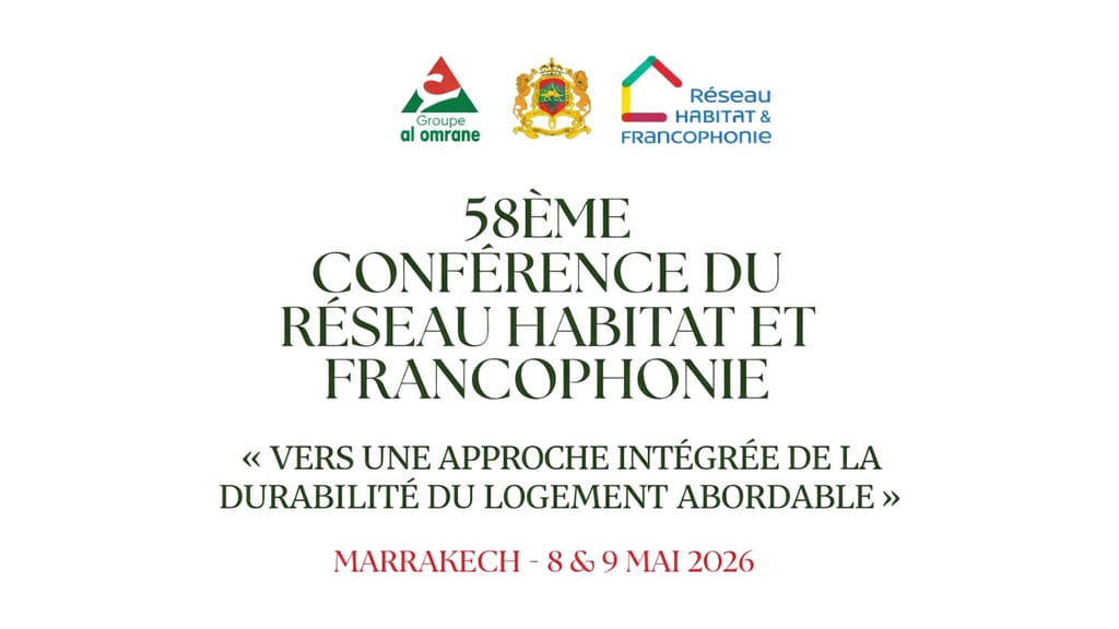 Visuel officiel de la 58ᵉ Conférence du Réseau Habitat et Francophonie, Marrakech, 8 et 9 mai 2026